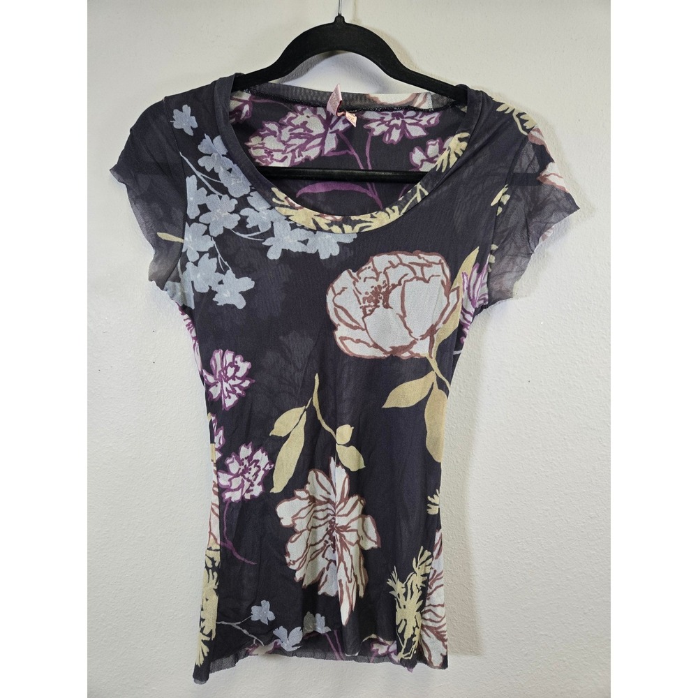 Sweet Pea Floral Mesh Whimsigoth Fairycore‎ Cap Sleeve Layered Top XL